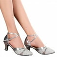 thumbnail image 4 of UTTOASFAY Women'S Ballroom Tango Latin Dancing Shoes Sequins Shoes Social Dance Shoes Silver 8(39), 4 of 7