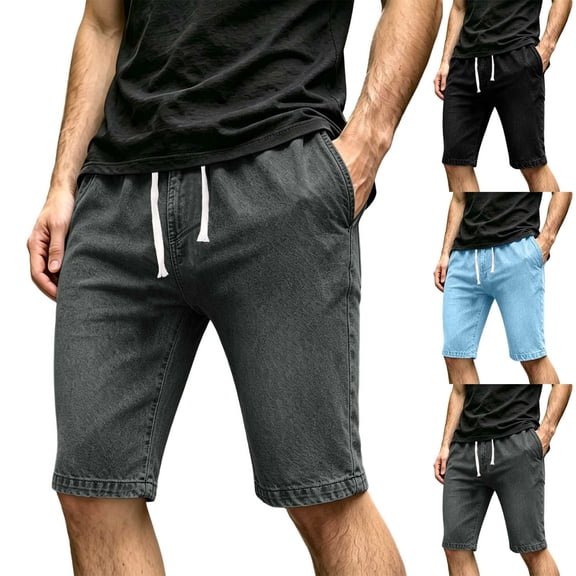 Mifsaly Mens Denim Shorts Elastic Waist Drawstring Relaxed Fit Jean Shorts Comfortable Lightweight Casual Summer Everyday Wear Clothes Dark Gray,XS