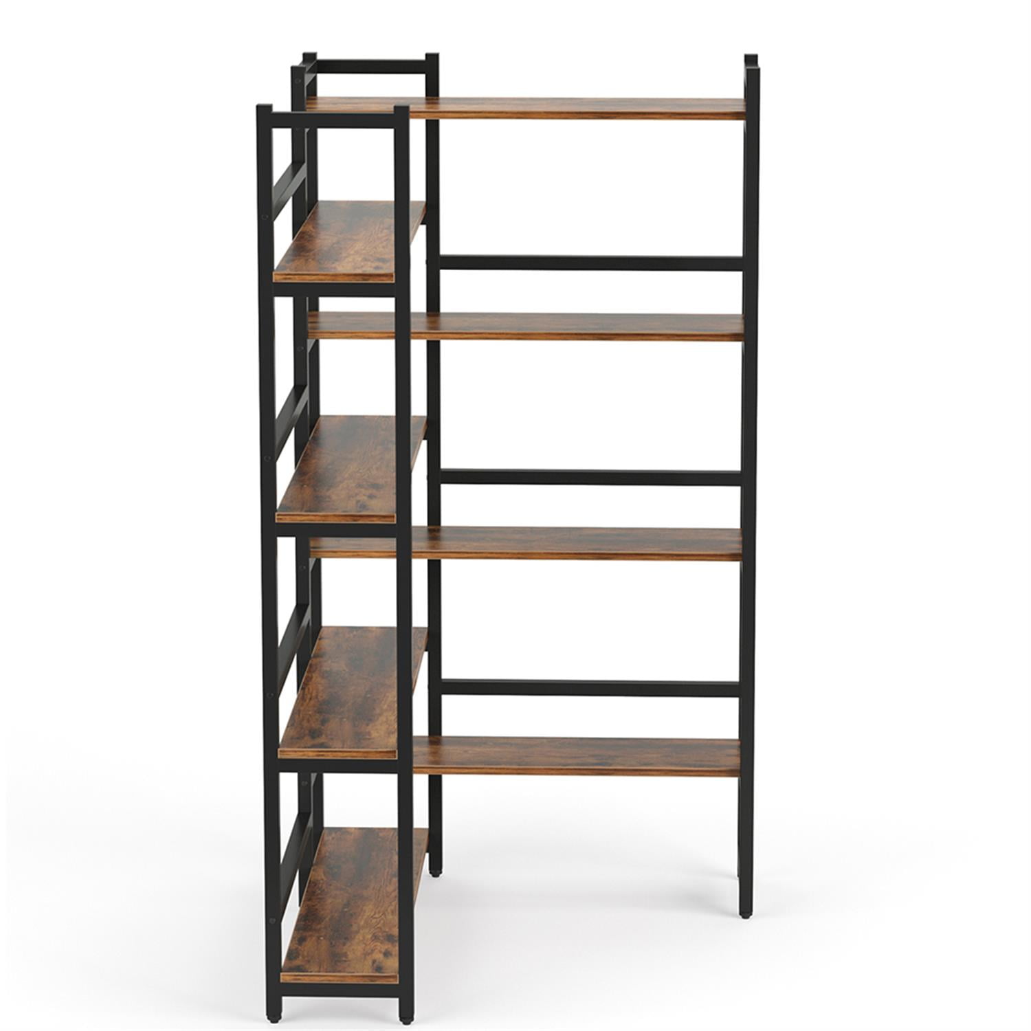 Demi Bonn 8 Tier Corner Bookshelf, Wood and Metal Bookcase Storage Organizer, 70" Tall Display Standing Shelf Unit for Bedroom, Living Room, Brown