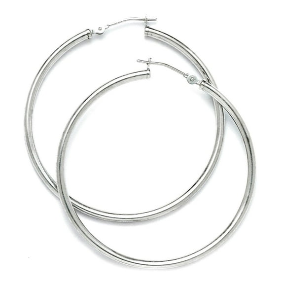 14k White Gold 40mm Round Hoop Earrings Hoop Earring for Women