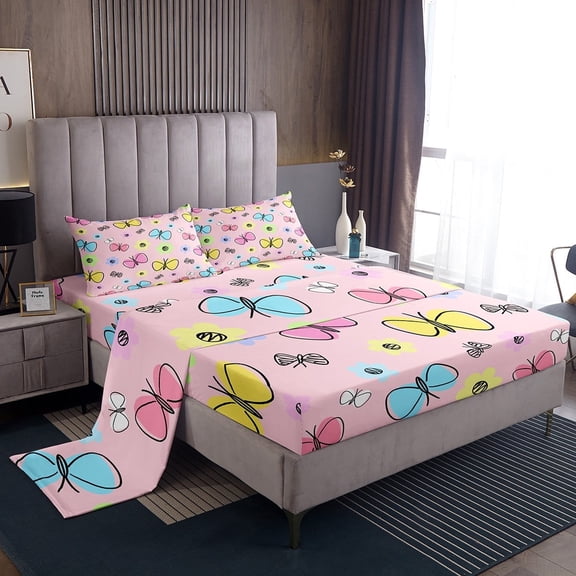 Erosebridal Floral Butterfly Sheet Set Twin,Kawaii Cute Bedding Sets Twin Size,Super Cozy Bed Sheets Twin,Teenager Bedroom Decor,3pcs