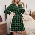 thumbnail image 4 of Women's Plaid Robe with Belt Long Sleeve Comfy Flannel Polyester Soft Nighgown Bathrobe for Women Short Length (2XL, Green), 4 of 7