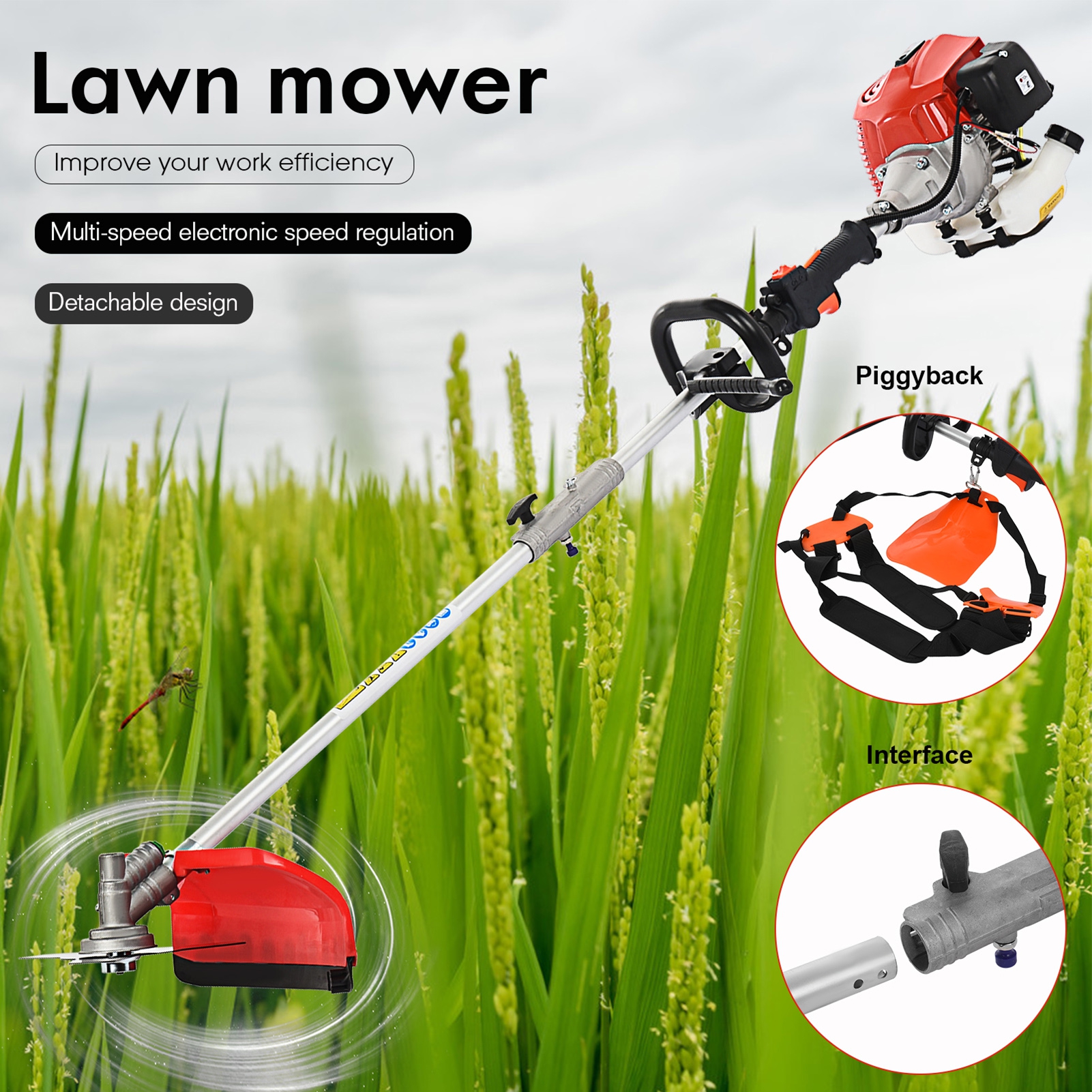 SUSUchens 52cc Petrol Hedge Trimmer Chainsaw Brush Cutter Lawn Mower,Strong Powerful Full Functioning Guard Accessories,Red 1Set