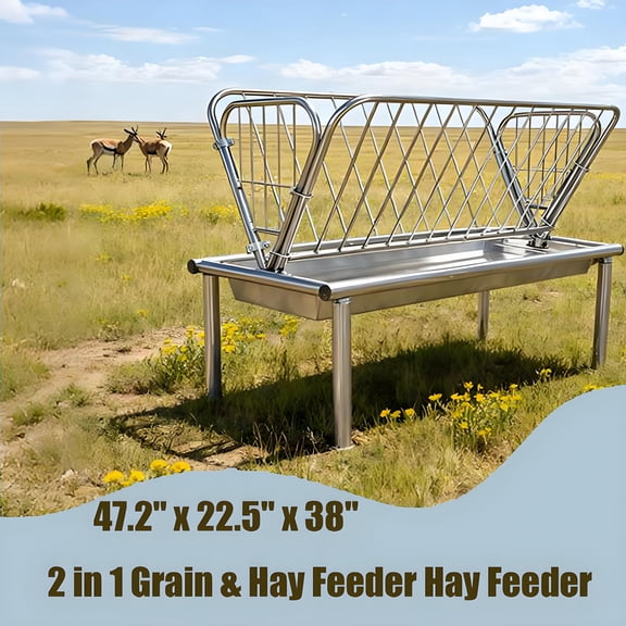Heavy Duty Mini Galvanized Steel Hay Feeder，  Pasture Grain & Hay Feeder, for Goats, Sheep and Miniature Horses, Silver