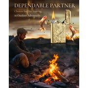 Swiss Luxury Retro Copper Kerosene Lighter, Soft-Flame, Automatic Ignition, Refillable, Safety Lock, Exquisite Carving, Etching, Collectible, Mens Gift, Thorens Gen4 Double Claw Engraved Koi Pattern
