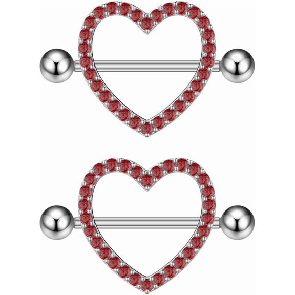14G Rhinestone Heart Nipple Rings for Women Shiny Cubic Zirconia Hollow Love Heart Nipplerings Barbell Nipple Piercing Nipple Shield Rings Body Piercing Jewelry