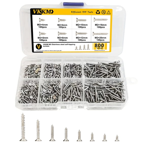 M2 Small Screws Kit for 3D Printing & Repairs, 800Pcs Stainless Steel Phillips Flat Head Assortment Set (4mm to 20mm)