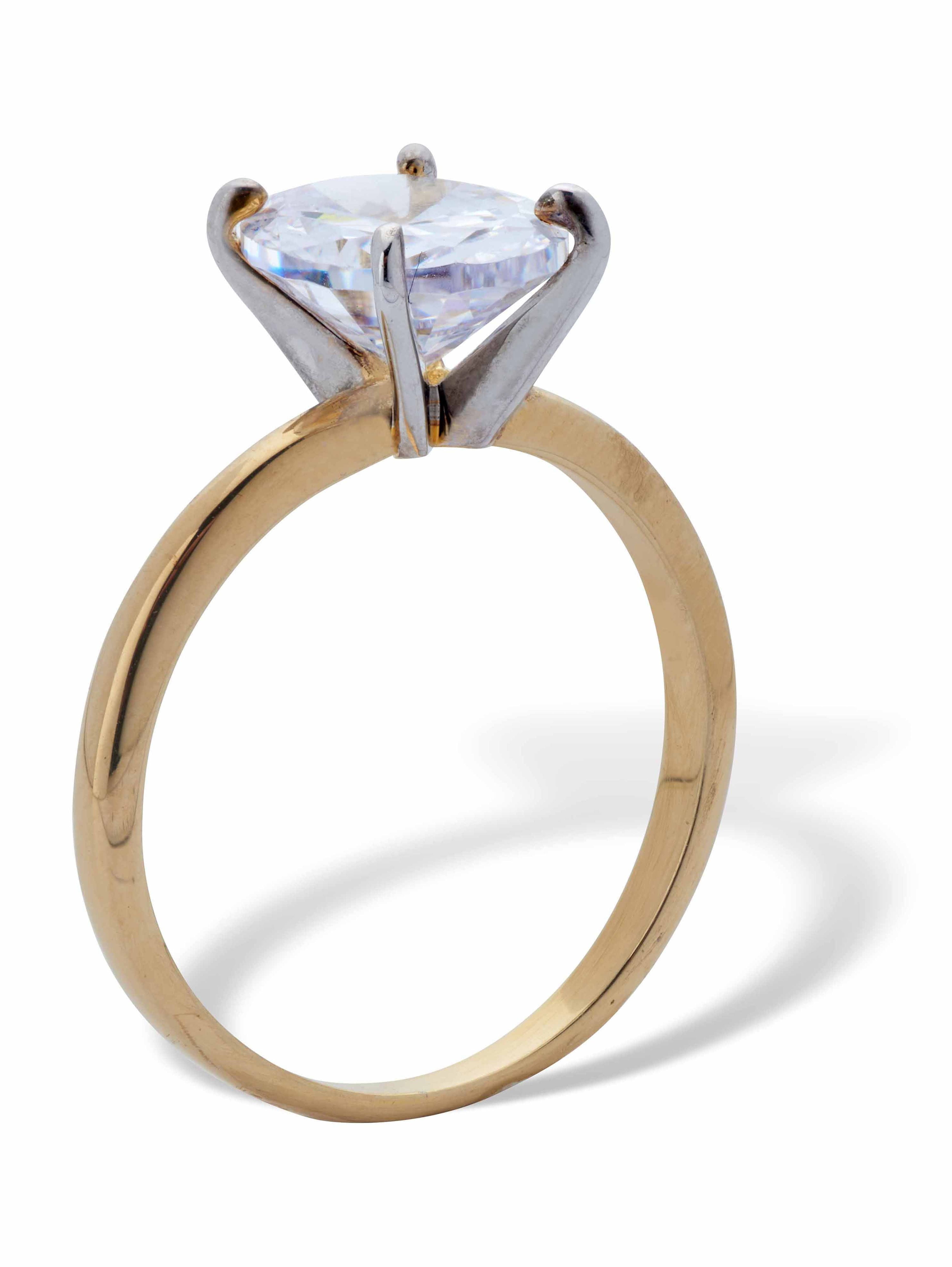 PalmBeach Jewelry Round or Oval Cubic Zirconia Solitaire Engagement Ring in Gold-Plated Platinum-Plated or Silvertone