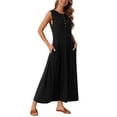 thumbnail image 4 of Vestido sin mangas para mujer Seta T, con botones, corte acampanado, estilo casual, largo, para verano, talla XL, color negro, 4 of 6