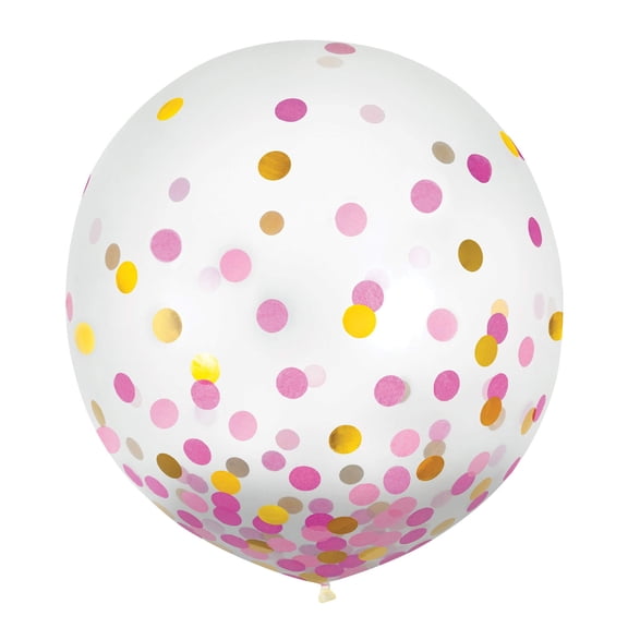 Pink and Gold 24-inch Latex Confetti Balloons - 2 pcs