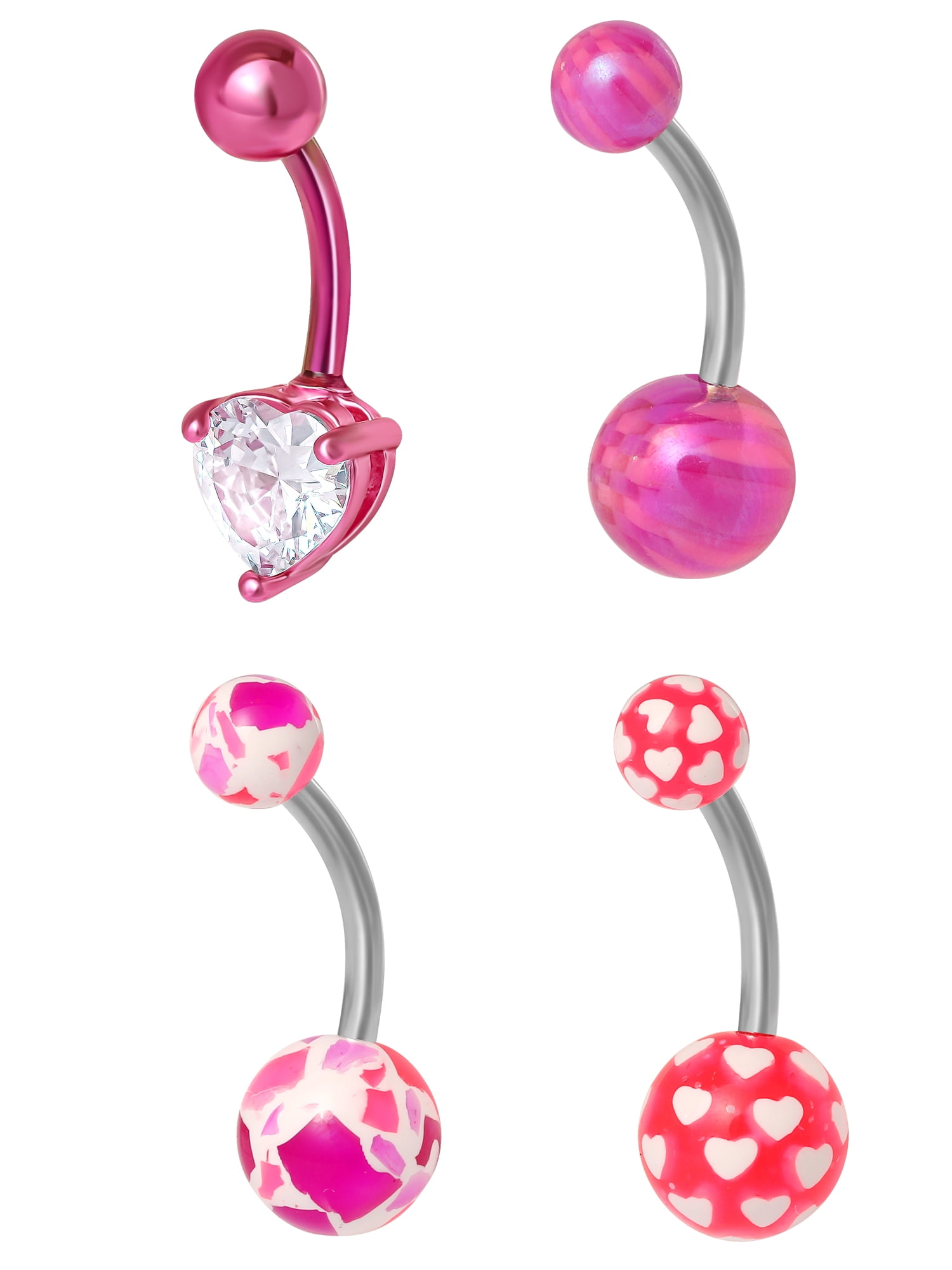 Hotsilver Women's 14G Surgical Steel Curved Barbells with Colorful Patterned Balls