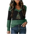 thumbnail image 2 of EchfiProm Womens Army Green Shirts Loose Long Sleeve Christmas Christmas Tree V Neck Xmas Tee Shirts for Women, 2 of 3