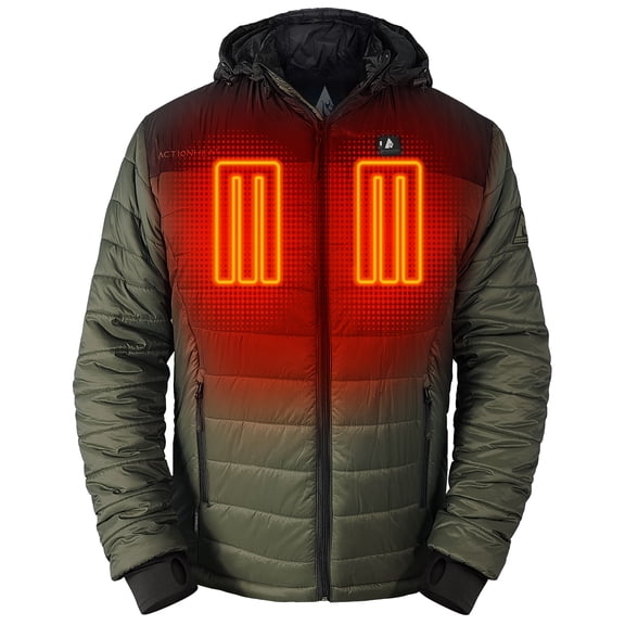 ActionHeat 5V Men's Poconos Battery Heated Puffer Jacket W/ Hood- Olive Green and Black