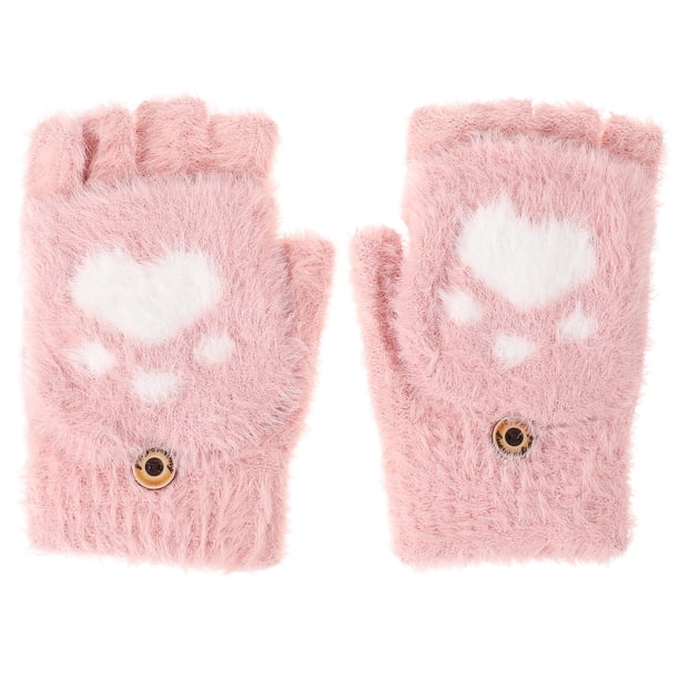 1 par Guantes de invierno Mujeres cálidos de punto convertible conjuntos guantes de mitones