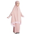 thumbnail image 3 of IDOPIP Kids Girls Abaya Muslim Full Cover Lace Hijab Dress 2pcs Kaftan Dubai Islamic Prayer Dress, 3 of 8