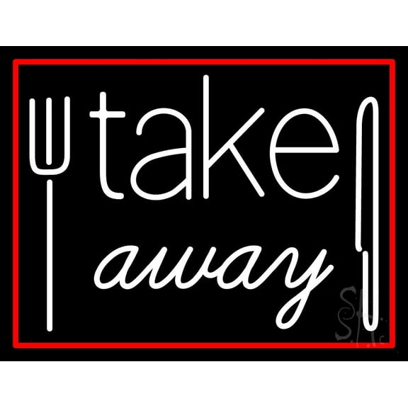 Take Away With Fork LED Neon Sign 24 x 31 - inches, Clear Edge Cut Acrylic Backing, with Dimmer - Bright and Premium built indoor LED Neon Sign for Bar decor.