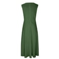 thumbnail image 4 of Timoontee Women's Plus Size A-Line Long Dress Trendy Elegant Vintage Solid Sundress V-Neck Beachdress Waist Ruched Flowy Skater Dresses Daily Summer Slim Sleevelsss Dress Fashion Green XXXL, 4 of 5