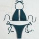 thumbnail image 3 of Trajes de baño Amzcrzy Tankini para mujer, trajes de baño, trajes de baño, bikini con control de abdomen para mujer, color sólido, moda, tirantes ajustables, conjuntos de bikini sin espalda, verde, M, 3 of 4