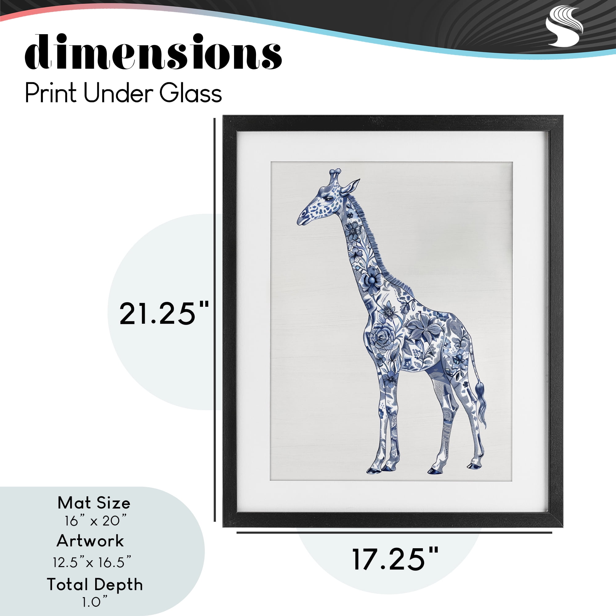 Vintage Toile Giraffe Black Framed Print Under Glass, design by Lettered and Lined
