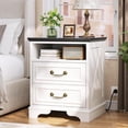 thumbnail image 4 of Aheaplus Charging Nightstand: Farmhouse Bedside Table with 2 USB Ports, 3 Outlets, 2 Drawers & Shelf for Bedroom,Rustic White, 4 of 6