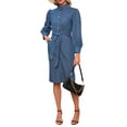 thumbnail image 1 of Sunloudy Vestido de mezclilla para mujer Mangas largas de farol Cuello alto Cierre de botón Bolsillos laterales Vestido con abertura en el dobladillo trasero + Cinturón Sunloudy moda, 1 of 10