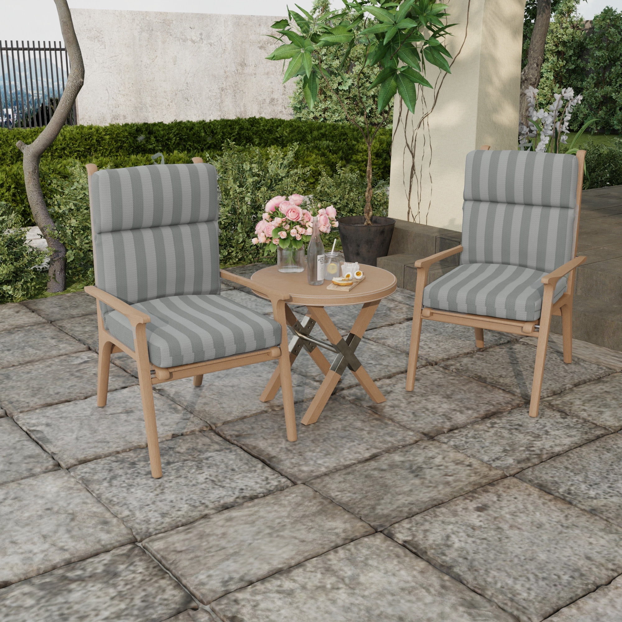 Jordan Manufacturing 44" x 22" Conway Smoke Grey Stripe Rectangular Outdoor Chair Cushion with Ties and Hanger Loop