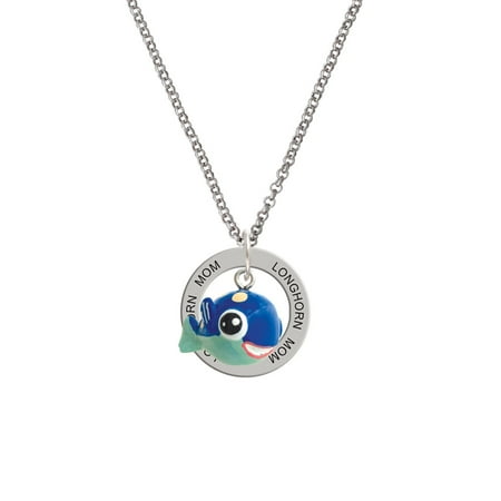 Dot Mother Of Pearl Ring - Resin Blue Fish with Pink Polka Dots Longhorn Mom Affirmation Ring Necklace