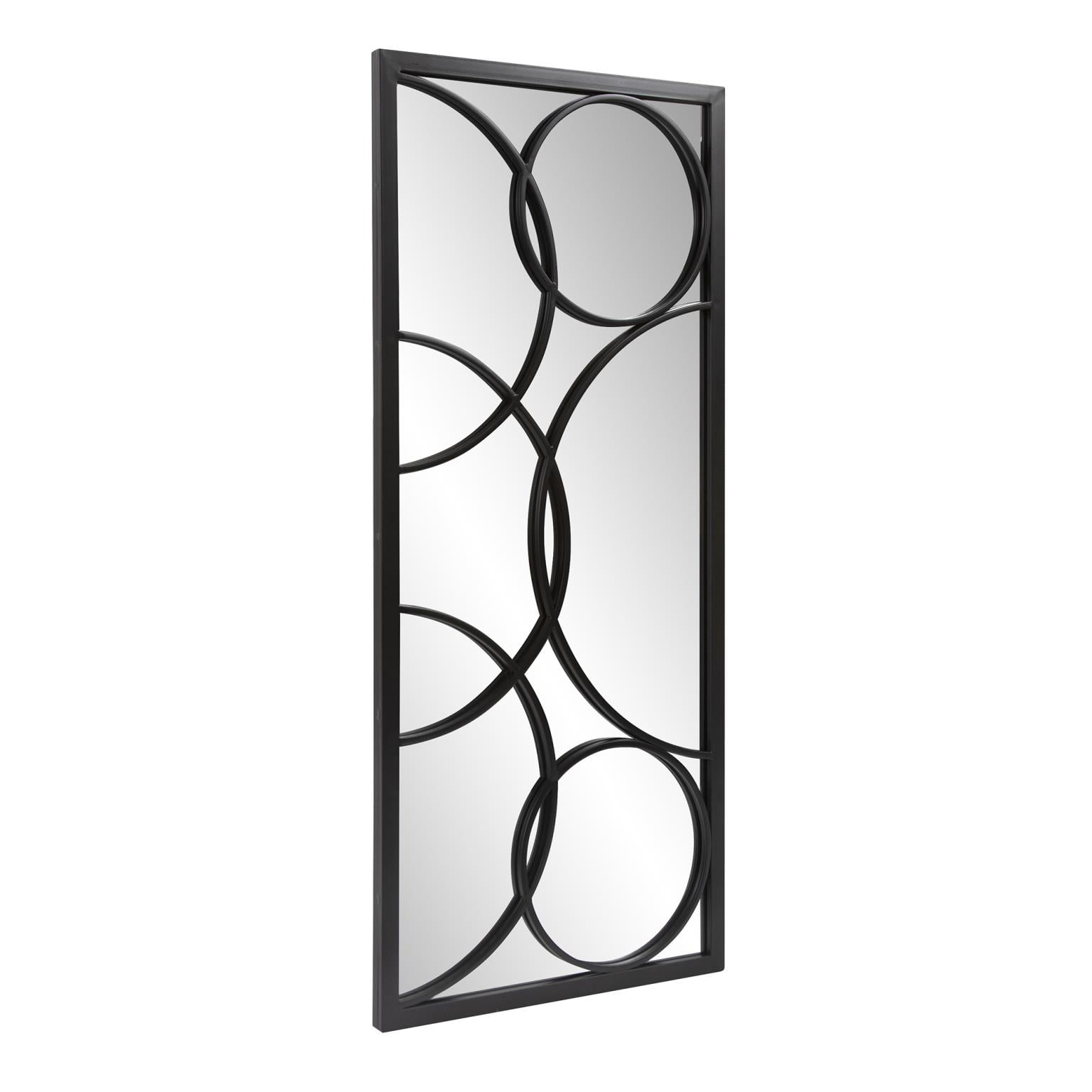 Tyler Dillon Rectangular Metal Framed Black Wall Mirror with Circular Overlays - 47"H x 21"W