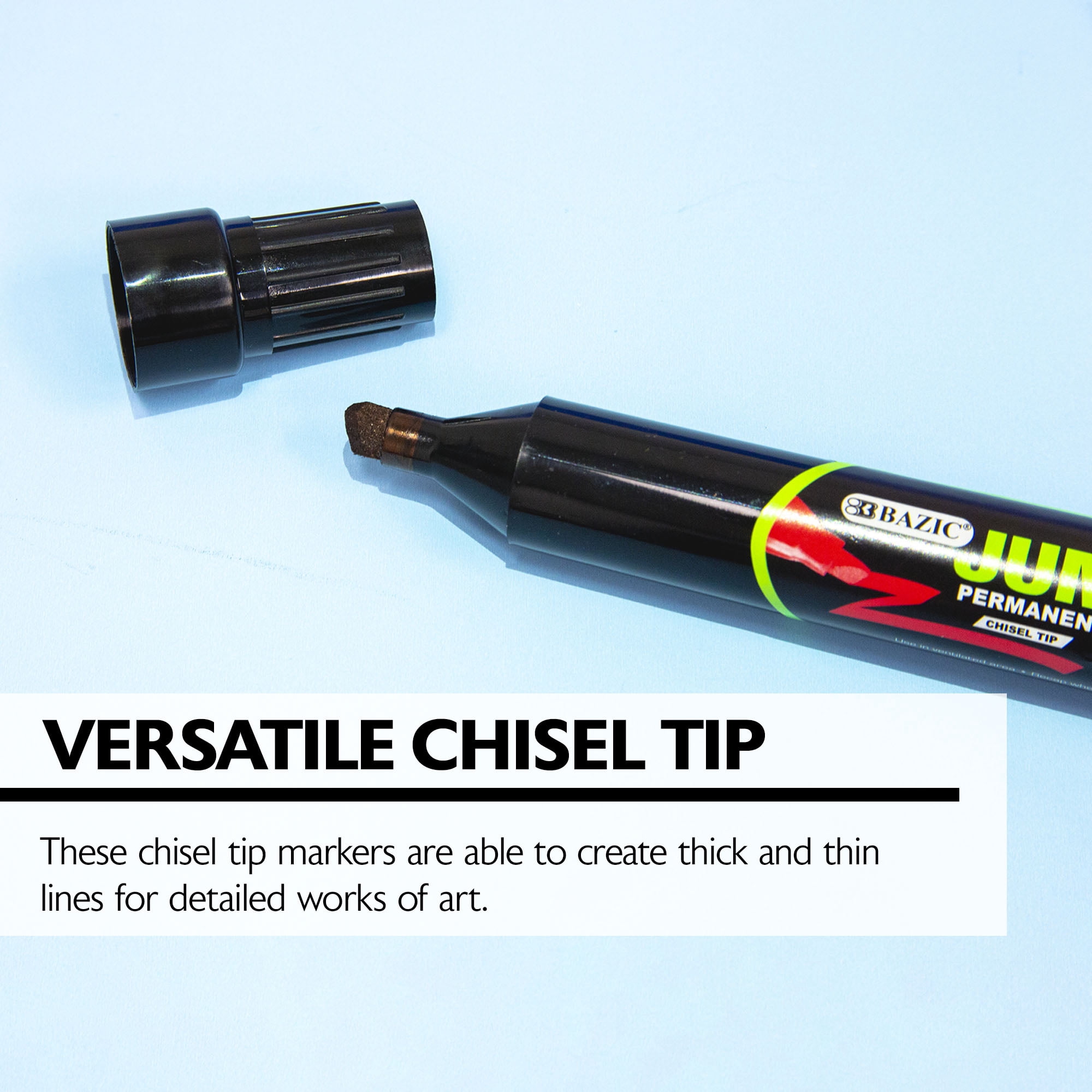 BAZIC Permanent Marker Jumbo Chisel Tip 8mm Black Markers (2/Pack), 24-Packs
