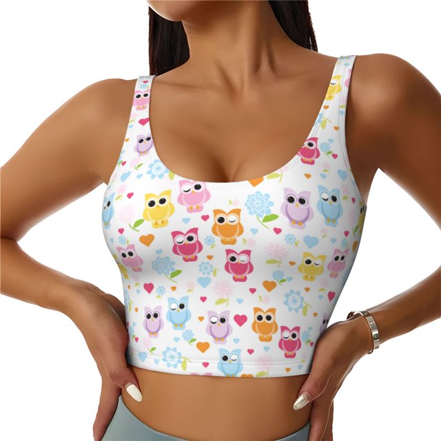 Fotbe Cute Owl Sujetador Deportivo Largo sin Aros para Mujer con Almohadillas y Soporte Medio, Transpirable y Absorbente, Camiseta Tipo Chaleco o Tank Top-XX-Large