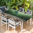 thumbnail image 2 of Dark Green Ocean Waves Table Cloths for 4 Foot Rectangle Tables, Summer Beach Coastal Abstract Patio Waterproof Elastic Fitted Tablecloths, Washable Rectangular Table Cover for Camping, 2 of 8