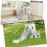 XJD 7-in-1 Toddler Slide for 1-3 Years Old, Indoor & Outdoor Kids Plastic Slide with Basketball Hoop & Upgraded Golf Game, Gray