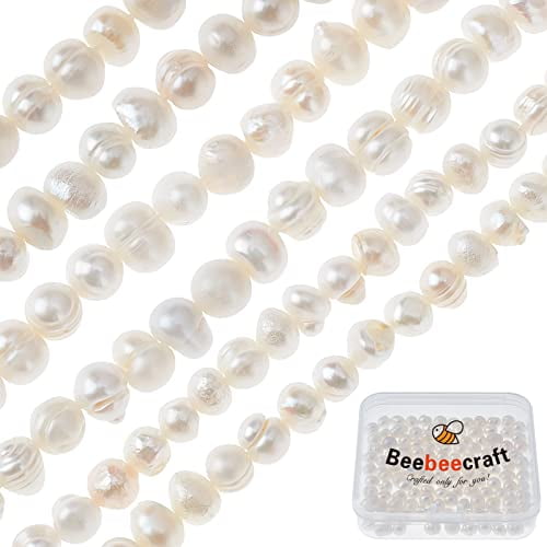 2Strands Freshwater Pearl Creamy White Natural Genuine Cultured Nearly Round Pearl Beads 5-6mm for DIY Crafts Jewelry Making