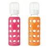 Lifefactory Glass Baby Bottle with Silicone Sleeve 9 Ounce, Set of 2 - Raspberry/Orange