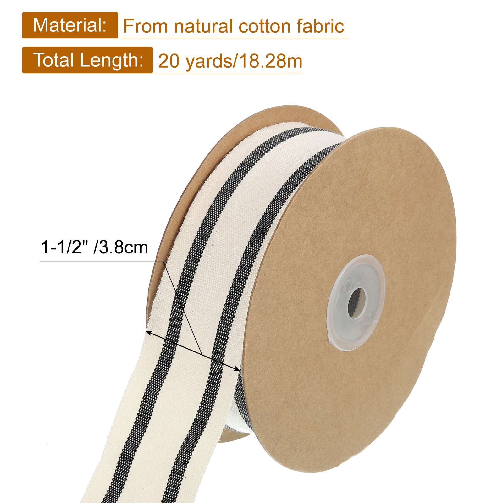 Unique Bargains Natural Cotton Striped Ribbon Gift Wrapping Natural Black 20 Yd