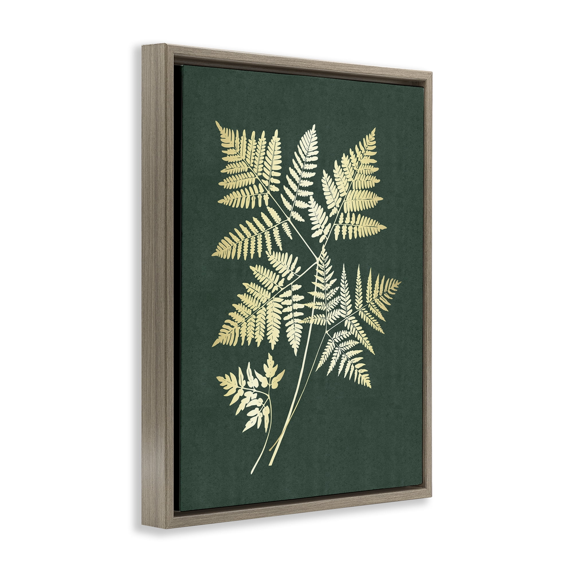 Stupell Industries Fern Leaves on Green Plants & Flowers Painting Brown Floater Framed Canvas Art Print Wall Art, 25 x 31