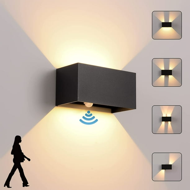 Aplique de pared para interior y exterior con sensor de movimiento, moderno aplique de pared LED de 24 W, iluminación de pared impermeable IP65 3000 K blanco cálido, apliques de pared con