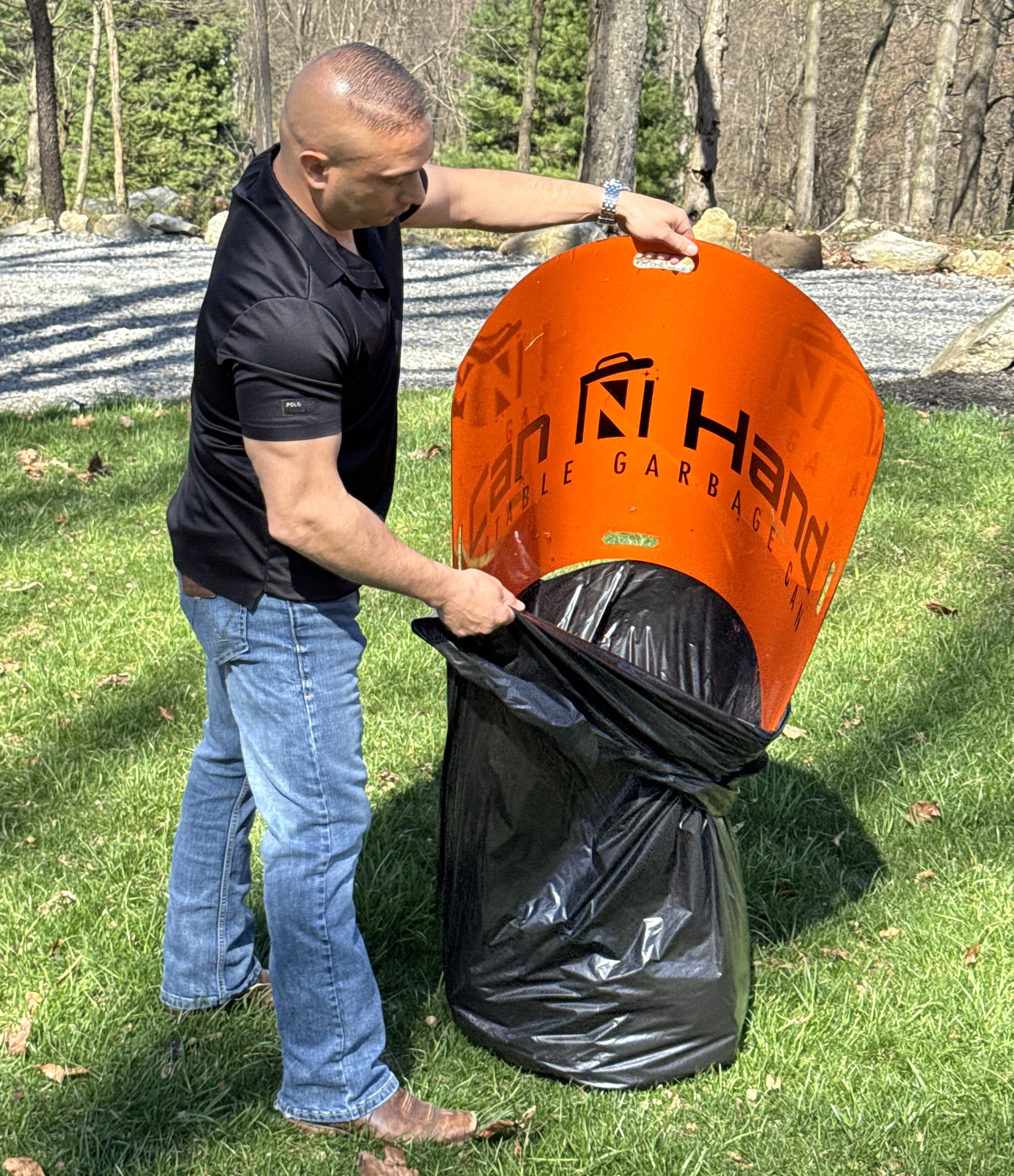 Can N Hand Portable Garbage Can, 35-55 Gal, Removable Liner, Orange, 1 Count