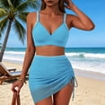 thumbnail image 6 of UTSJKR Women's Multi Color Triangle Trim 3 Piece Bikini Set, Mesh Drawstring Skirt Bathing Suit for Summer Trendy Beach Style Blue L, 6 of 7