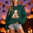 thumbnail image 4 of Enyan Halloween Shirts Women Spooky Season Long Sleeve Ghost Graphic Shirt Fall Pumpkin Tops Woman Halloween Shirt Green,M, 4 of 6