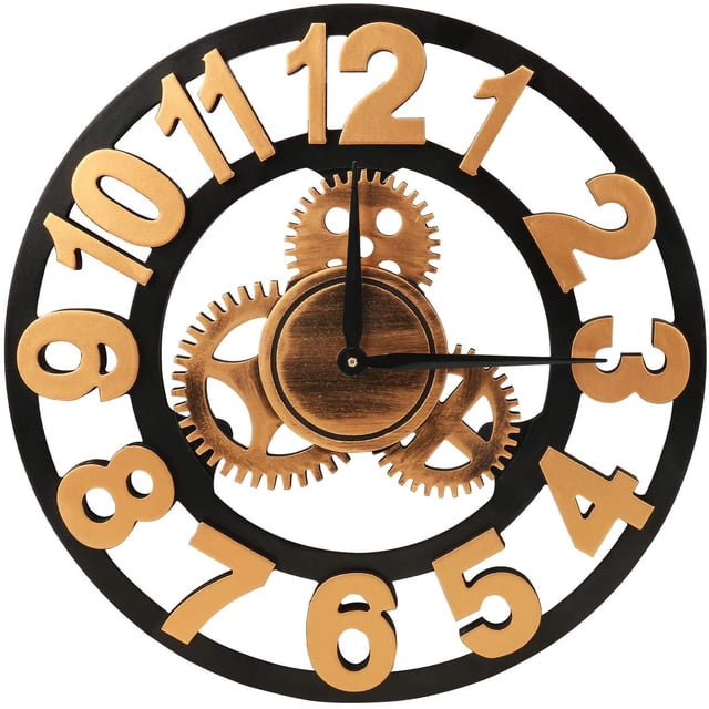Reloj de pared de engranaje Industrial Vintage 3D, números romanos dorados, reloj de pared de madera, número romano plateado 40CM Xemadio LKX-0096-1