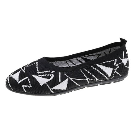 

XINSHIDE Shoes Fashion Autumn Women Casual Shoes Flat Round Toe Mesh Lightweight Comfortable Geometric Pattern Leisure Shoes