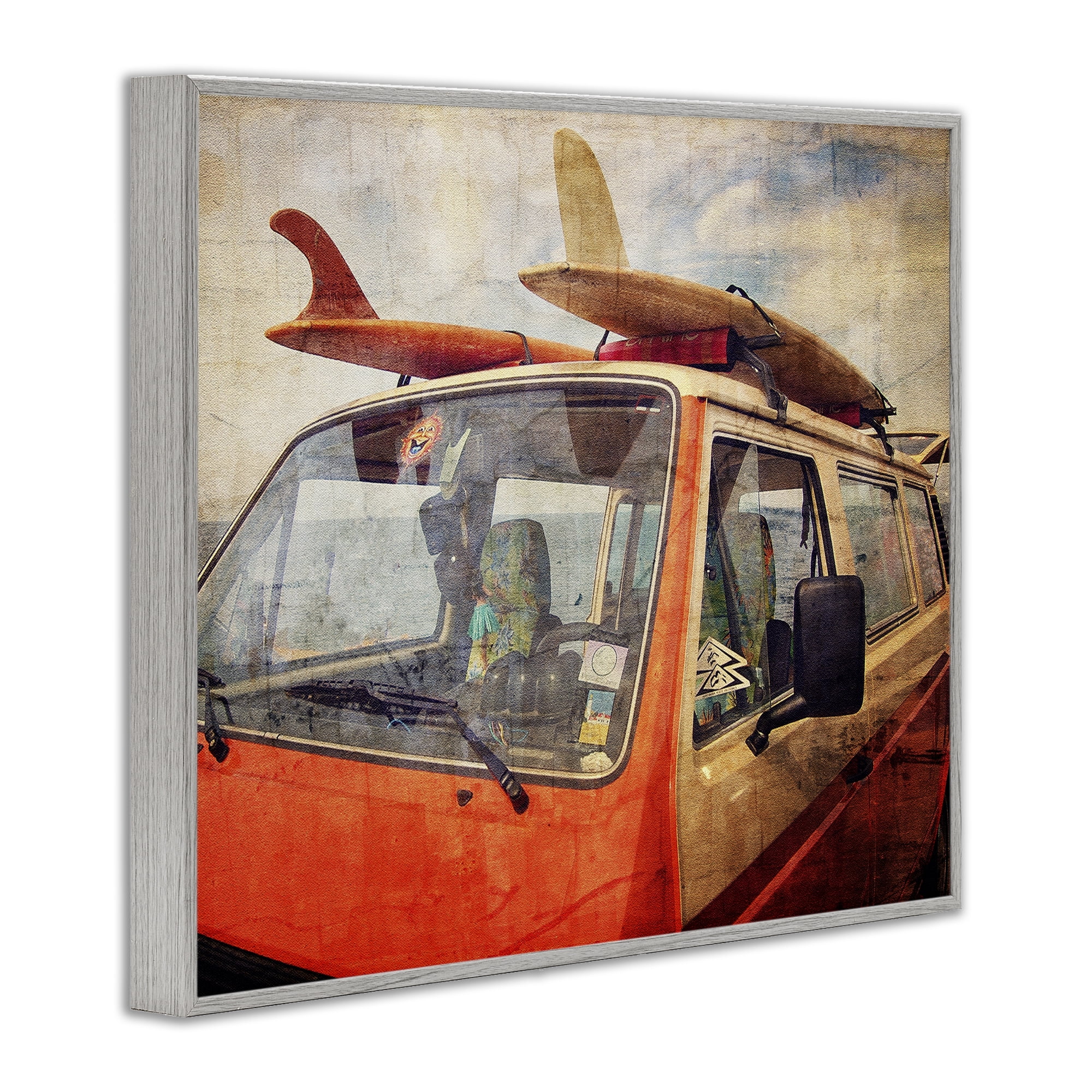 Stupell Industries Surf Bus Vintage Distressed Gray Framed Giclee Art, design by Grotto Studios