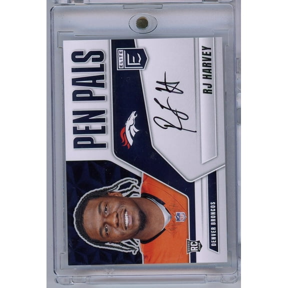 2025 Donruss Elite Pen Pals RJ Harvey #PPRJH Auto Rookie RC Football Card
