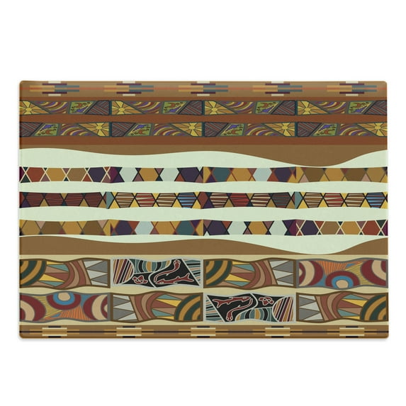 Tribal Cutting Board, Traditional Folk Cultural Featured Trippy Boho Abstract Design, Decorative Tempered Glass Cutting and Serving Board, Large Size, Multicolor, by Ambesonne