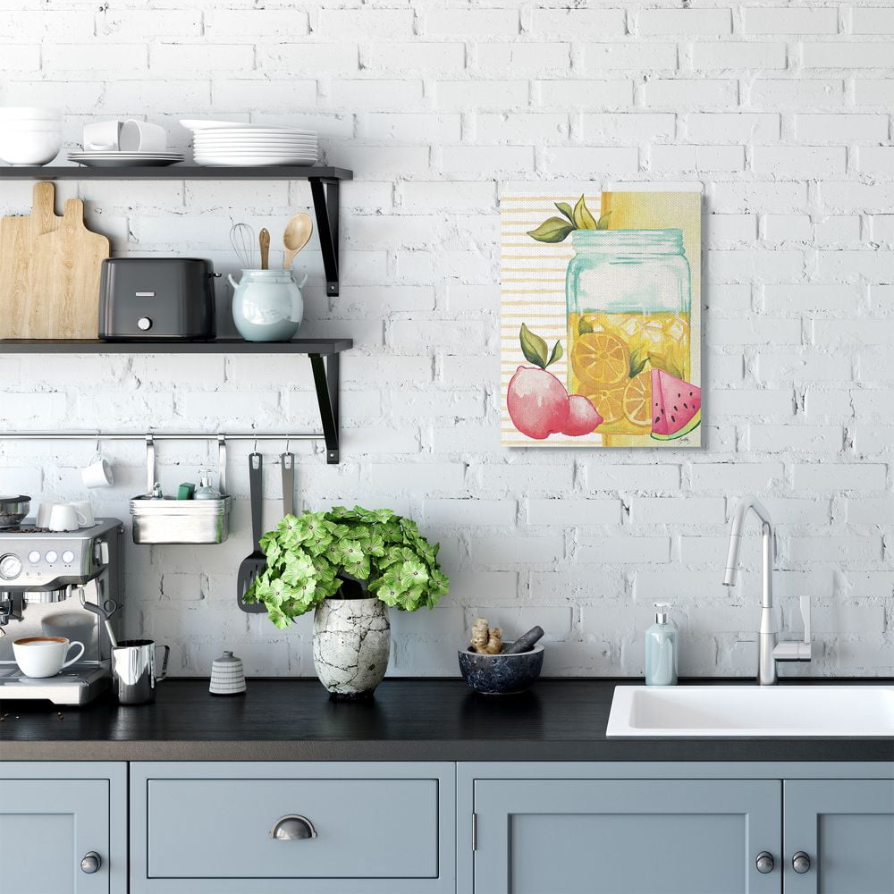 Stupell Industries Iced Lemonade Pitcher Abstract Pink Lemon Fruit Canvas Wall Art by Elizabeth Medley