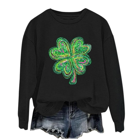 xixinqiwan Women's St Patrick's Day Sweatshirts,Womens Clover Print Hoodie Casual Long Sleeve Sweatshirt Irish Shamrock Pullover Tops