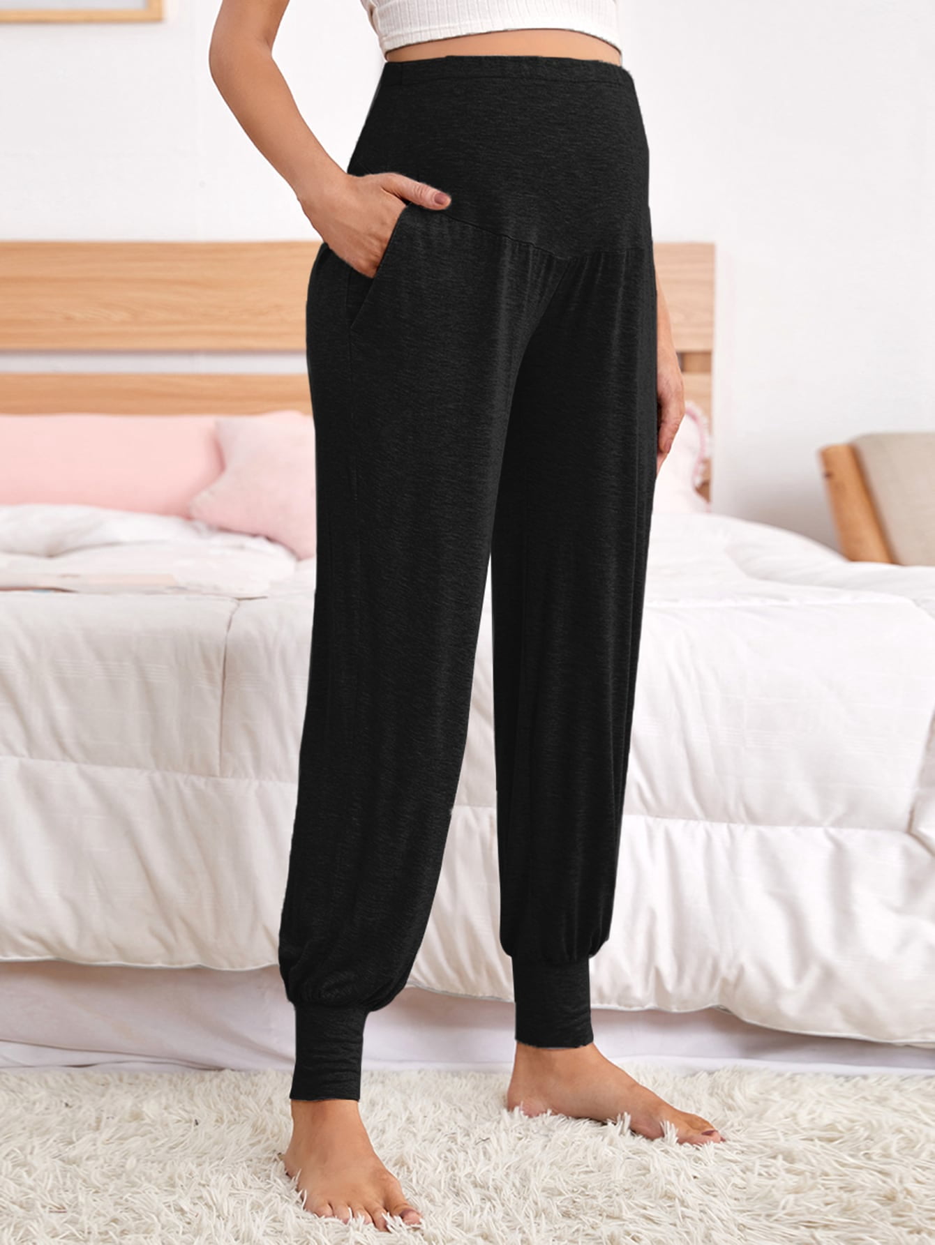 Maternity Slant Pocket Sweatpants Black 