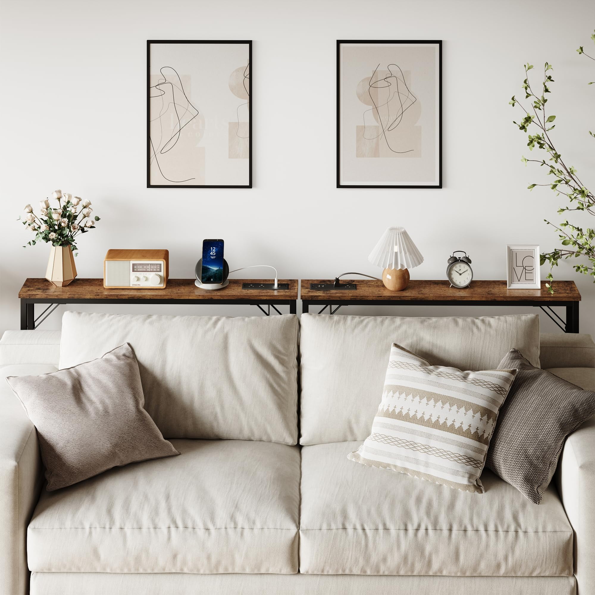 KTENME Narrow Console Table, Slim Sofa Table with Metal & MDF, Industrial Hallway Table for Entryway, Foyer, Retro