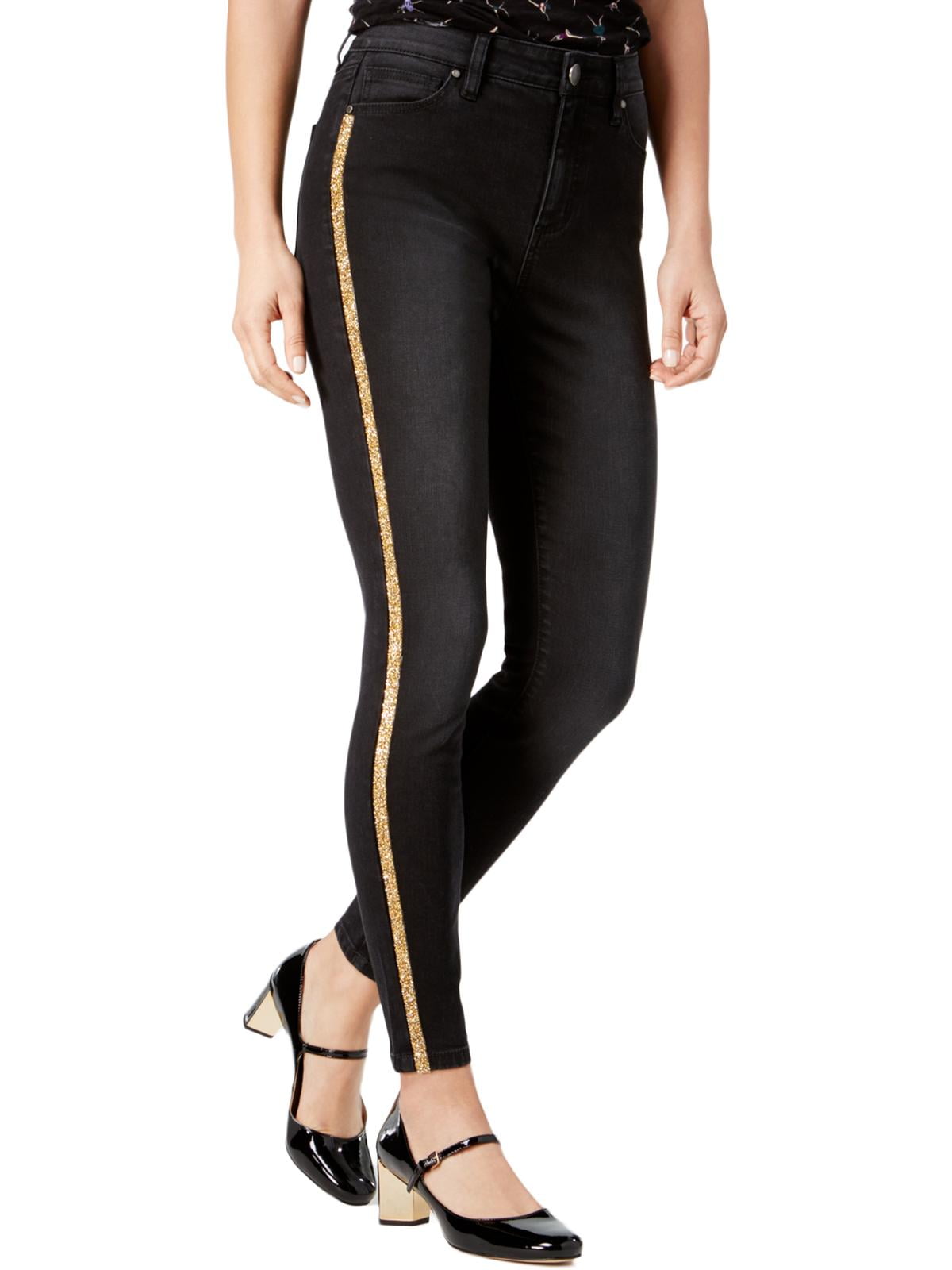 Tinseltown Womens Juniors More Is More Denim Glitter Skinny Jeans Black